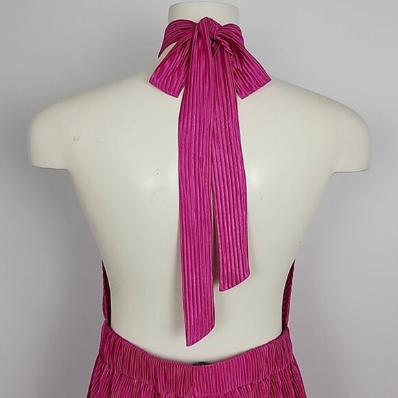 Sincerley Jules Women's Hot Pink Pleated Cross Over Halter Dress Lined Sz Medium - Picture 5 of 12